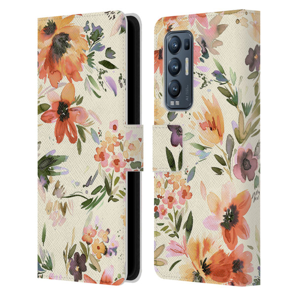 Ninola Spring Floral Painterly Flowers Leather Book Wallet Case Cover For OPPO Find X3 Neo / Reno5 Pro+ 5G