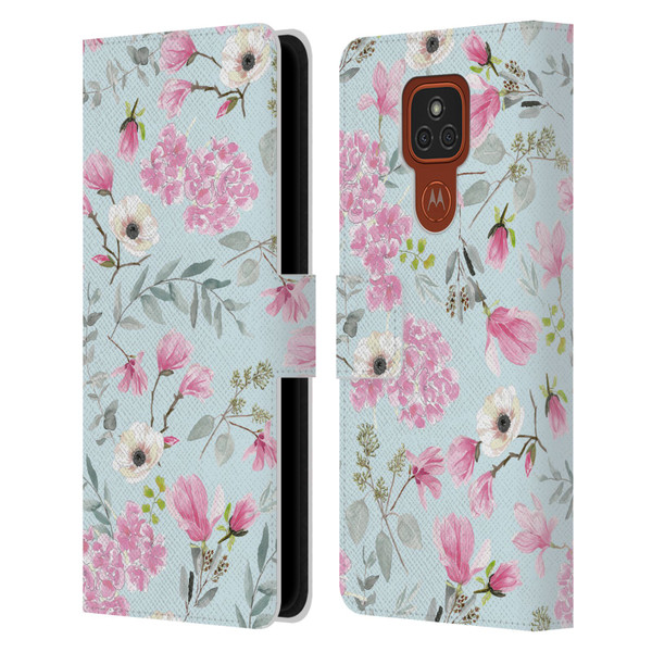 Anis Illustration Flower Pattern 2 Pink Leather Book Wallet Case Cover For Motorola Moto E7 Plus
