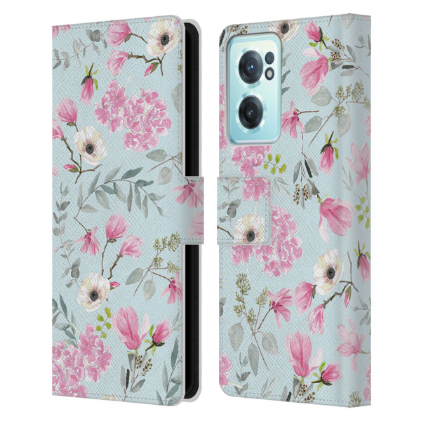 Anis Illustration Flower Pattern 2 Pink Leather Book Wallet Case Cover For OnePlus Nord CE 2 5G