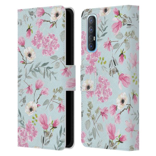 Anis Illustration Flower Pattern 2 Pink Leather Book Wallet Case Cover For OPPO Find X2 Neo 5G