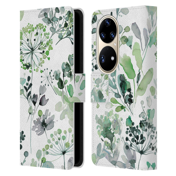 Ninola Wild Grasses Eucalyptus Leather Book Wallet Case Cover For Huawei P50 Pro