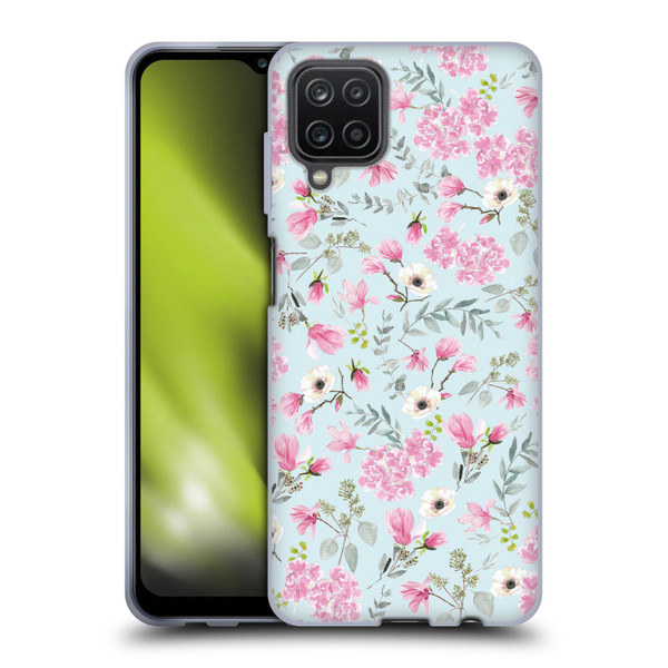 Anis Illustration Flower Pattern 2 Pink Soft Gel Case for Samsung Galaxy A12 (2020)
