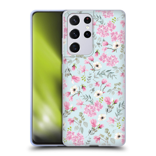 Anis Illustration Flower Pattern 2 Pink Soft Gel Case for Samsung Galaxy S21 Ultra 5G