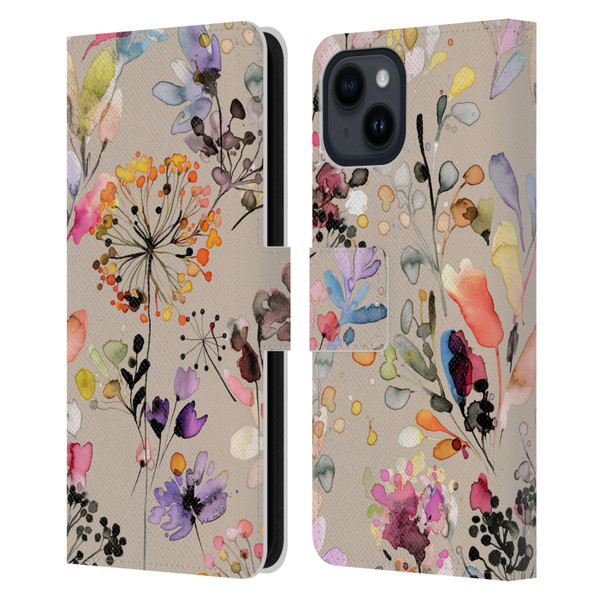 Ninola Wild Grasses Beige Leather Book Wallet Case Cover For Apple iPhone 15