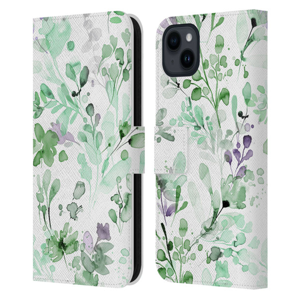 Ninola Wild Grasses Eucalyptus Plants Leather Book Wallet Case Cover For Apple iPhone 15 Plus