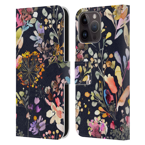 Ninola Wild Grasses Black Leather Book Wallet Case Cover For Apple iPhone 15 Pro Max