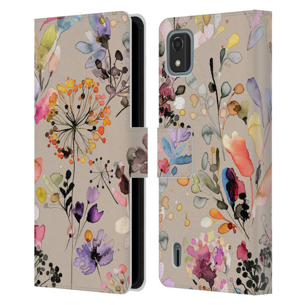 Ninola Wild Grasses Beige Leather Book Wallet Case Cover For Nokia C2 2nd Edition