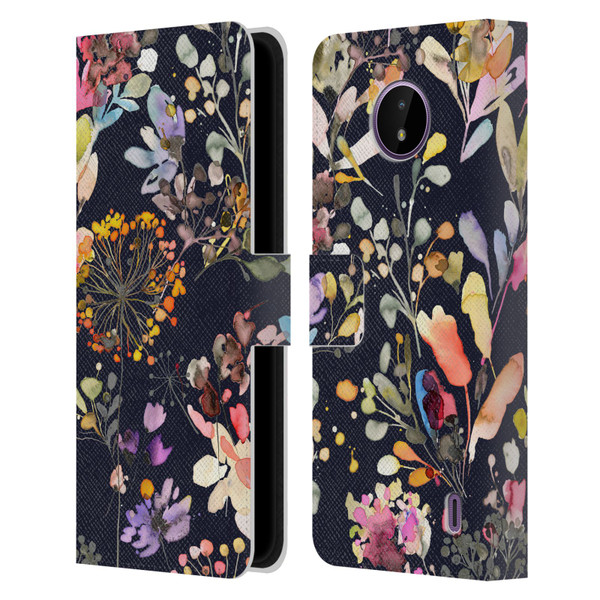 Ninola Wild Grasses Black Leather Book Wallet Case Cover For Nokia C10 / C20
