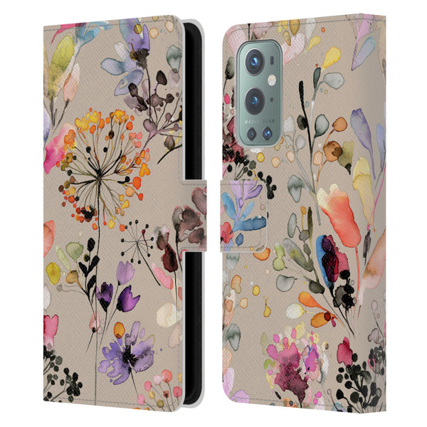Ninola Wild Grasses Beige Leather Book Wallet Case Cover For OnePlus 9