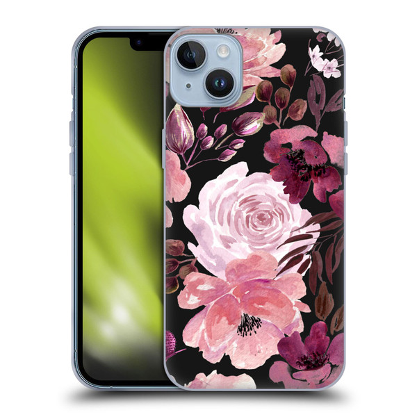 Anis Illustration Graphics Floral Chaos Dark Pink Soft Gel Case for Apple iPhone 14 Plus