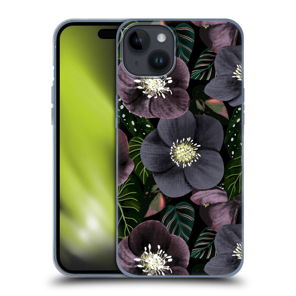 Anis Illustration Graphics Dark Flowers Soft Gel Case for Apple iPhone 15 Plus