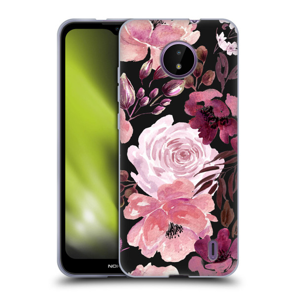 Anis Illustration Graphics Floral Chaos Dark Pink Soft Gel Case for Nokia C10 / C20
