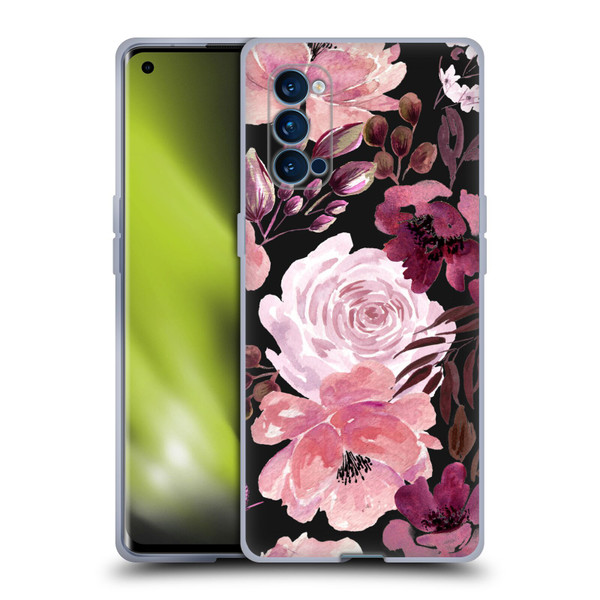 Anis Illustration Graphics Floral Chaos Dark Pink Soft Gel Case for OPPO Reno 4 Pro 5G