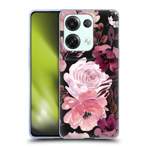 Anis Illustration Graphics Floral Chaos Dark Pink Soft Gel Case for OPPO Reno8 Pro