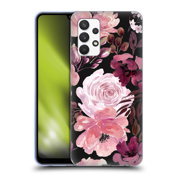 Anis Illustration Graphics Floral Chaos Dark Pink Soft Gel Case for Samsung Galaxy A32 (2021)