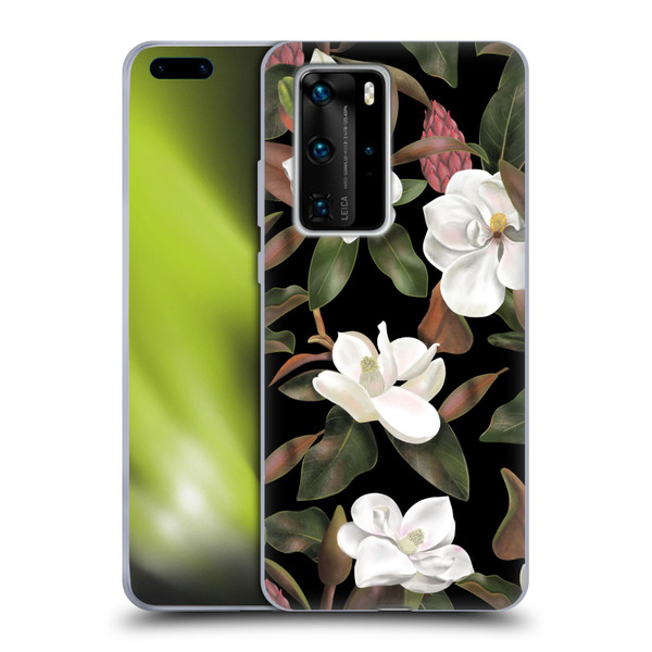 Anis Illustration Magnolias Pattern Black Soft Gel Case for Huawei P40 Pro / P40 Pro Plus 5G