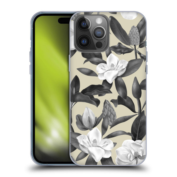 Anis Illustration Magnolias Grey Beige Soft Gel Case for Apple iPhone 14 Pro Max