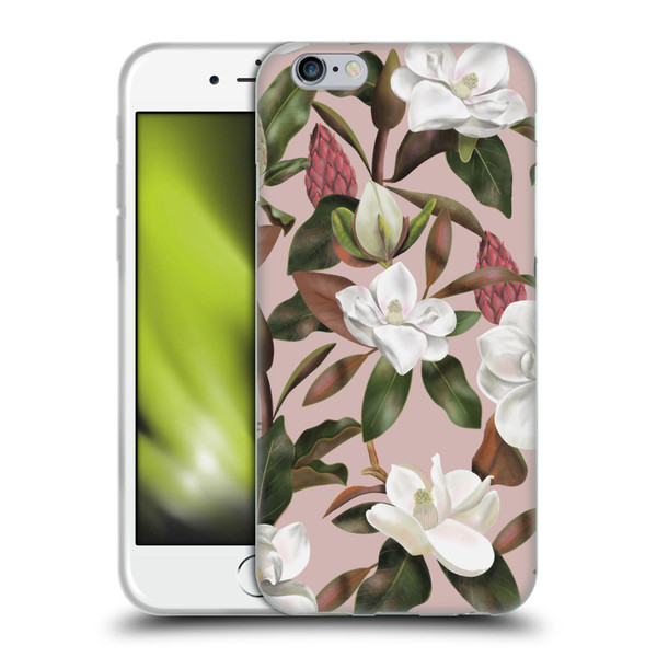 Anis Illustration Magnolias Pattern Light Pink Soft Gel Case for Apple iPhone 6 / iPhone 6s