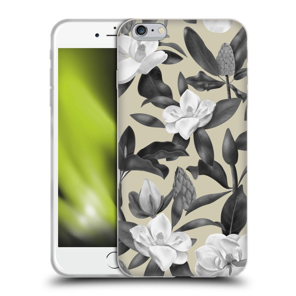 Anis Illustration Magnolias Grey Beige Soft Gel Case for Apple iPhone 6 Plus / iPhone 6s Plus