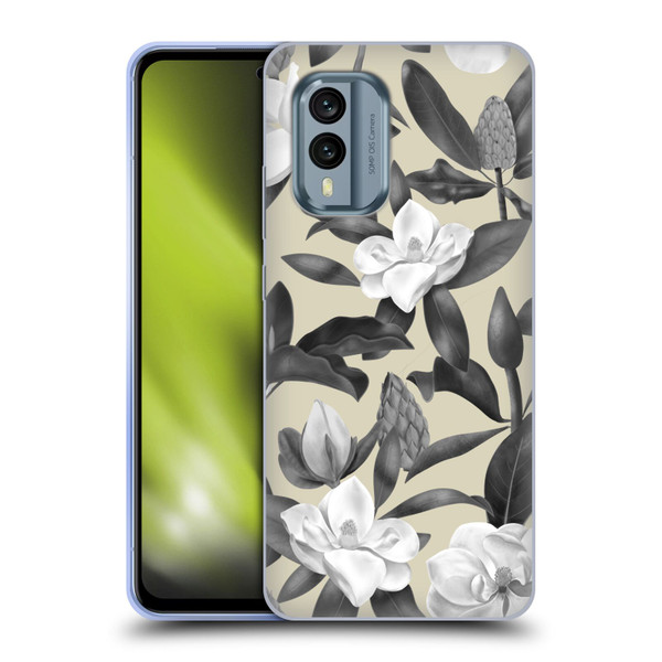 Anis Illustration Magnolias Grey Beige Soft Gel Case for Nokia X30