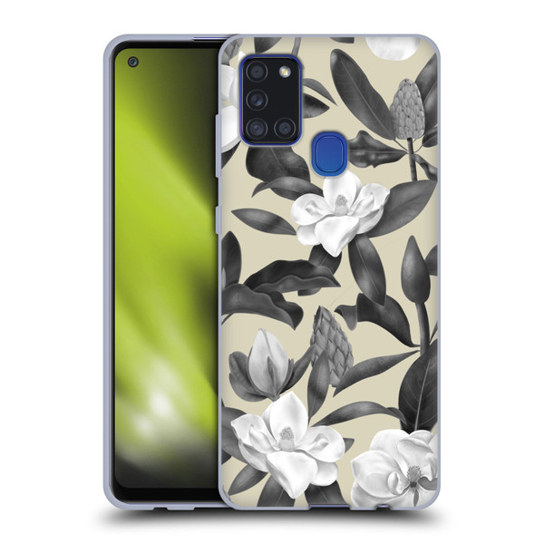 Anis Illustration Magnolias Grey Beige Soft Gel Case for Samsung Galaxy A21s (2020)