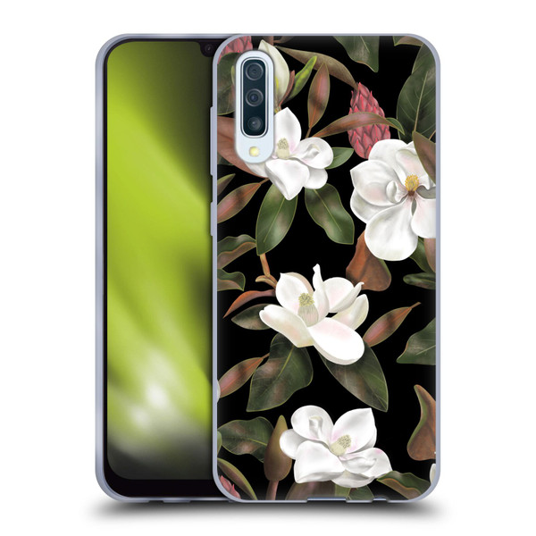Anis Illustration Magnolias Pattern Black Soft Gel Case for Samsung Galaxy A50/A30s (2019)