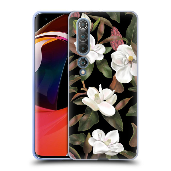 Anis Illustration Magnolias Pattern Black Soft Gel Case for Xiaomi Mi 10 5G / Mi 10 Pro 5G
