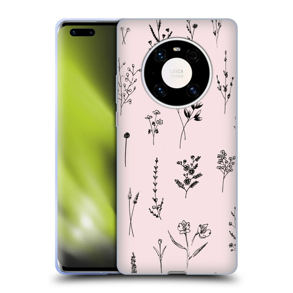 Anis Illustration Wildflowers Light Pink Soft Gel Case for Huawei Mate 40 Pro 5G
