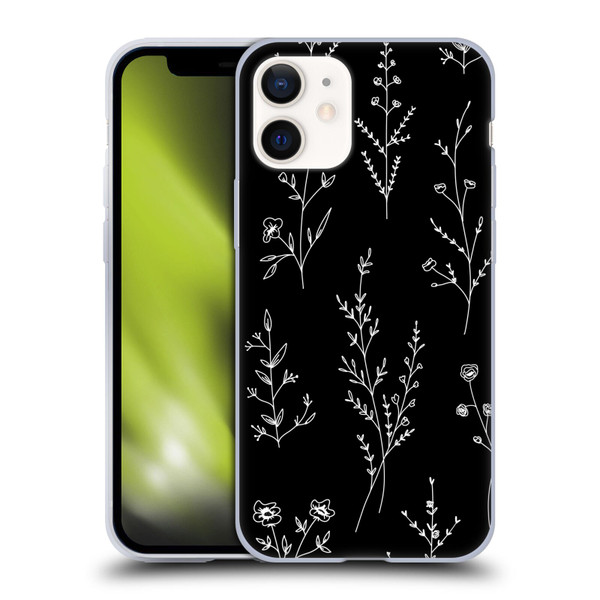 Anis Illustration Wildflowers Black Soft Gel Case for Apple iPhone 12 Mini