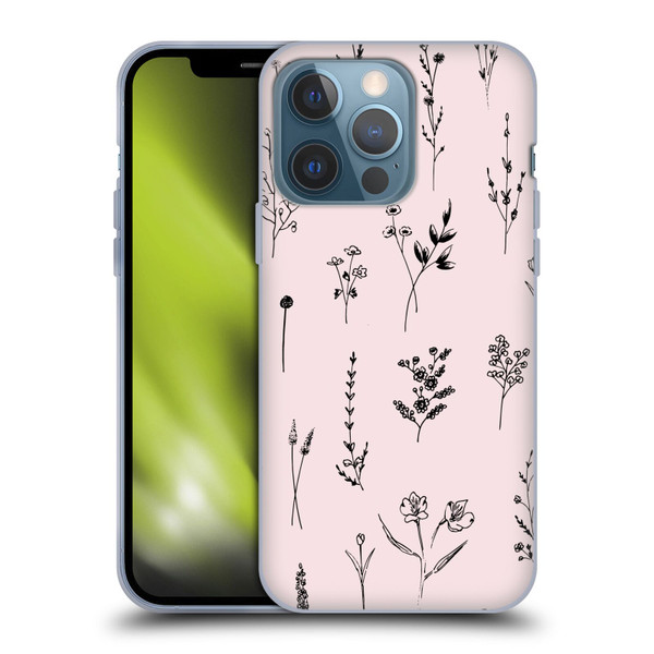 Anis Illustration Wildflowers Light Pink Soft Gel Case for Apple iPhone 13 Pro