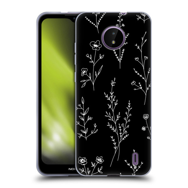 Anis Illustration Wildflowers Black Soft Gel Case for Nokia C10 / C20