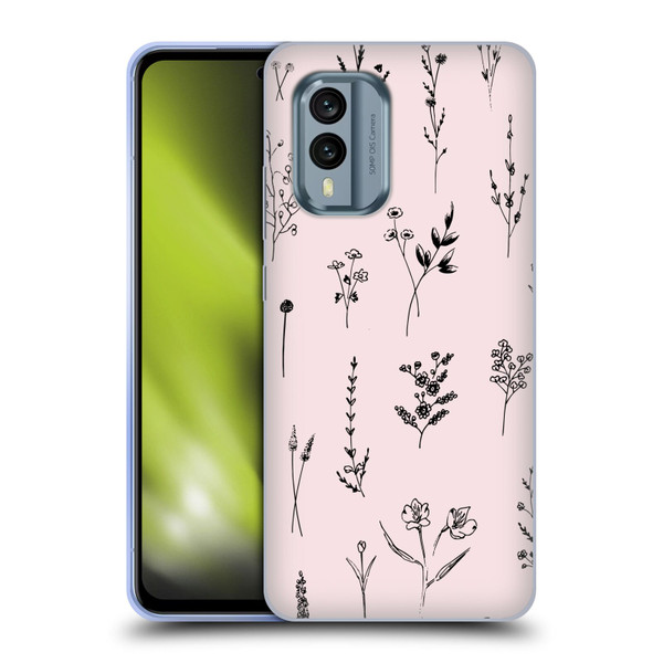 Anis Illustration Wildflowers Light Pink Soft Gel Case for Nokia X30