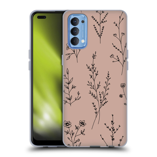 Anis Illustration Wildflowers Blush Pink Soft Gel Case for OPPO Reno 4 5G