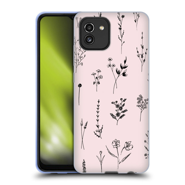 Anis Illustration Wildflowers Light Pink Soft Gel Case for Samsung Galaxy A03 (2021)