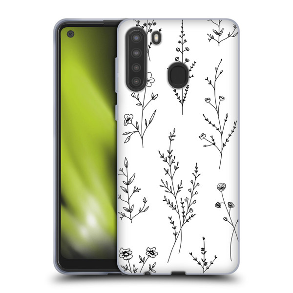 Anis Illustration Wildflowers White Soft Gel Case for Samsung Galaxy A21 (2020)