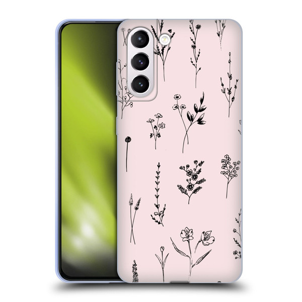 Anis Illustration Wildflowers Light Pink Soft Gel Case for Samsung Galaxy S21+ 5G