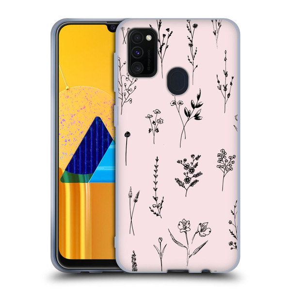 Anis Illustration Wildflowers Light Pink Soft Gel Case for Samsung Galaxy M30s (2019)/M21 (2020)
