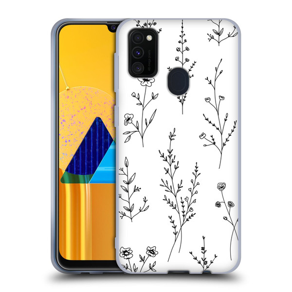 Anis Illustration Wildflowers White Soft Gel Case for Samsung Galaxy M30s (2019)/M21 (2020)