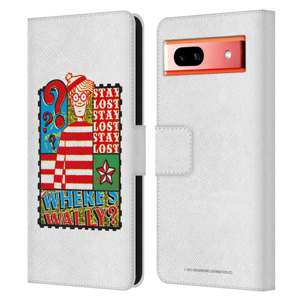 Where's Wally? Graphics Stay Lost Leather Book Wallet Case Cover For Google Pixel 7a