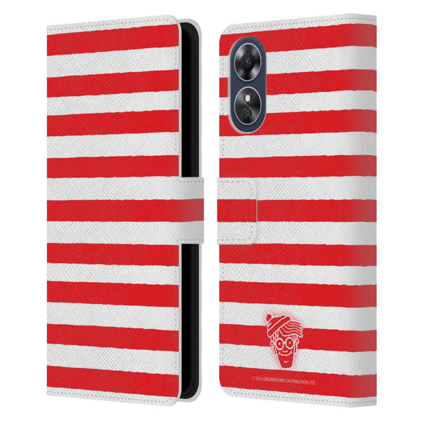 Where's Wally? Graphics Stripes Red Leather Book Wallet Case Cover For OPPO A17
