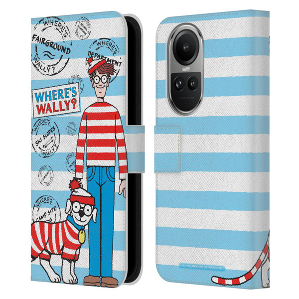 Where's Wally? Graphics Stripes Blue Leather Book Wallet Case Cover For OPPO Reno10 5G / Reno10 Pro 5G