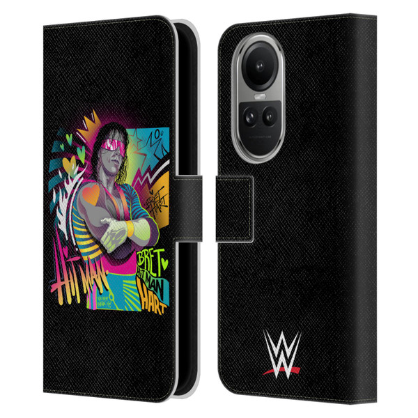 WWE Bret Hart Neon Art Leather Book Wallet Case Cover For OPPO Reno10 5G / Reno10 Pro 5G