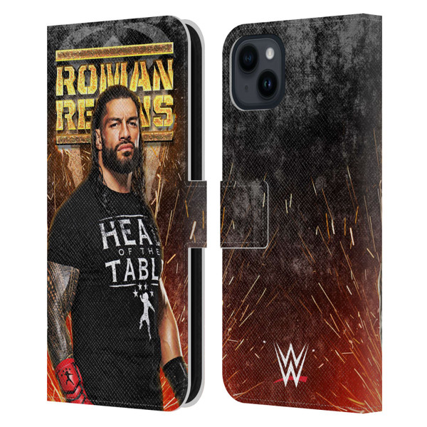 WWE Roman Reigns Grunge Leather Book Wallet Case Cover For Apple iPhone 15 Plus