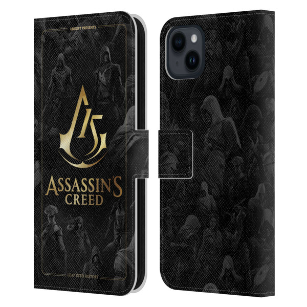 Assassin's Creed 15th Anniversary Graphics Crest Key Art Leather Book Wallet Case Cover For Apple iPhone 15 Plus