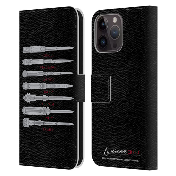 Assassin's Creed Legacy Typography Blades Leather Book Wallet Case Cover For Apple iPhone 15 Pro Max