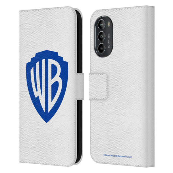 Warner Bros. Shield Logo White Leather Book Wallet Case Cover For Motorola Moto G82 5G
