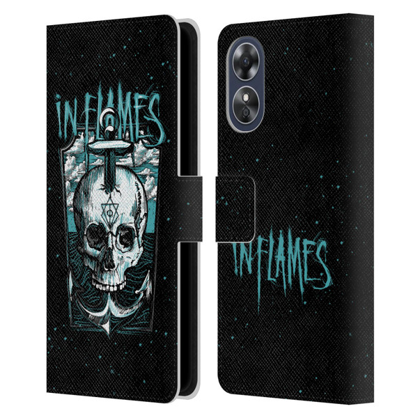 In Flames Metal Grunge Anchor Skull Leather Book Wallet Case Cover For OPPO A17