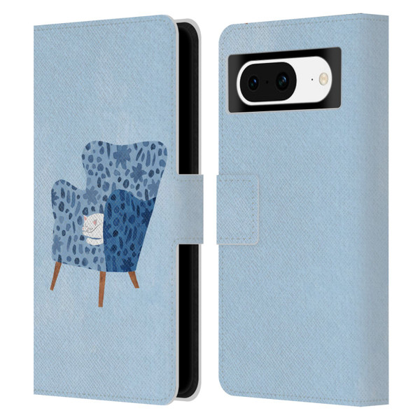 Planet Cat Arm Chair Cornflower Chair Cat Leather Book Wallet Case Cover For Google Pixel 8