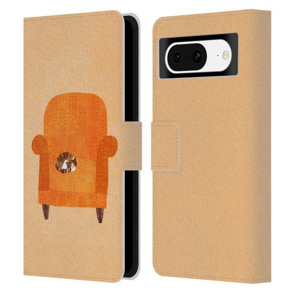 Planet Cat Arm Chair Orange Chair Cat Leather Book Wallet Case Cover For Google Pixel 8