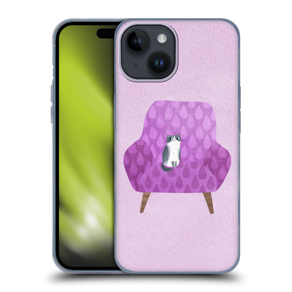 Planet Cat Arm Chair Lilac Chair Cat Soft Gel Case for Apple iPhone 15